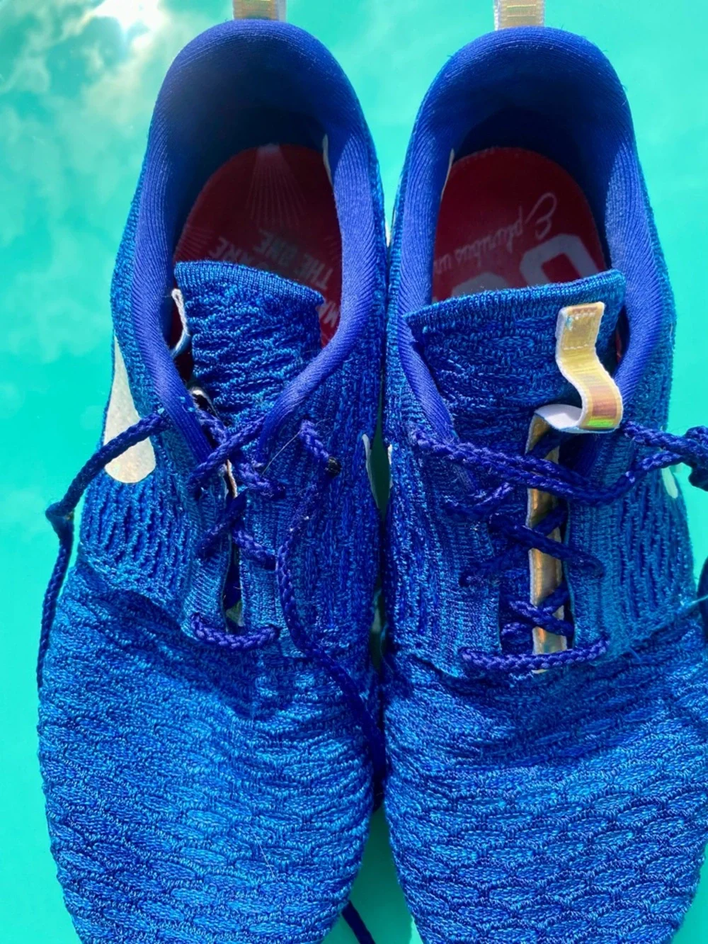 Nike Men’s Flyknit Athletic Sneakers - Blue with White Accents - Picture 2 of 6